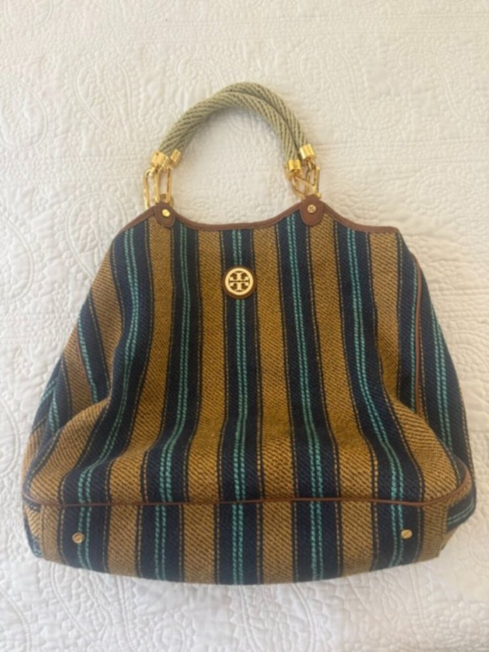 TORY BURCH Striped Canvas Tote Bag